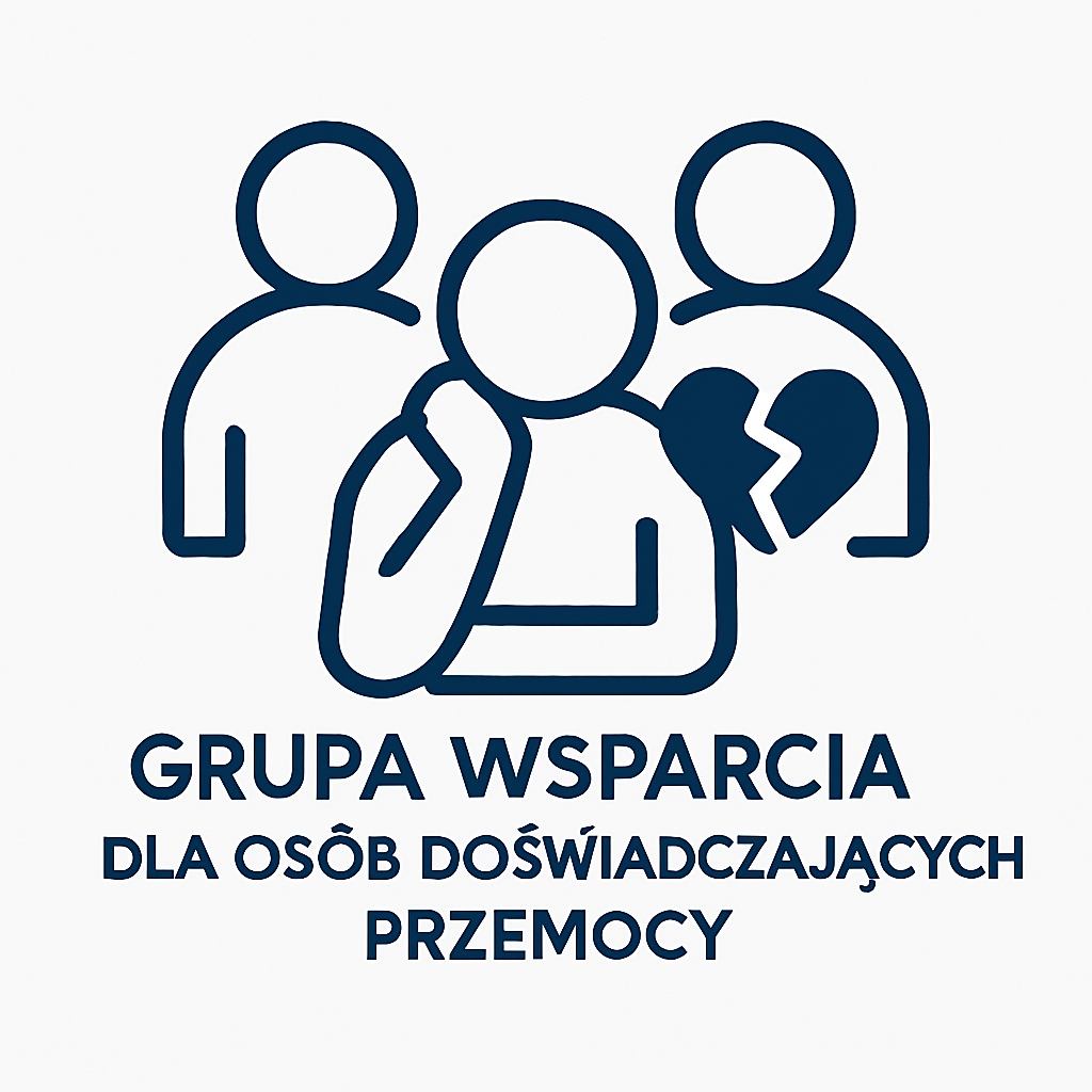 Logo trzy postacie i napis "Grupa wsparcia dla osób doświadczających przemocy"